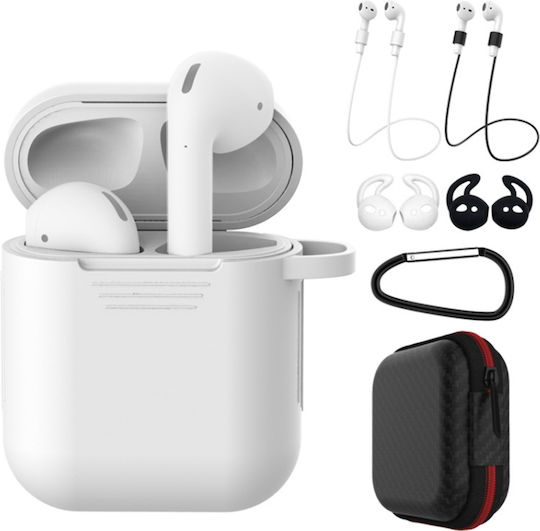 Sonique Soft Touch Σετ Θήκη & Anti-Lost Strap σε Λευκό χρώμα για Apple AirPods 1 / AirPods 2