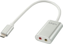 Lindy USB Type C to Audio Converter External USB-C 2.0 Sound Card White