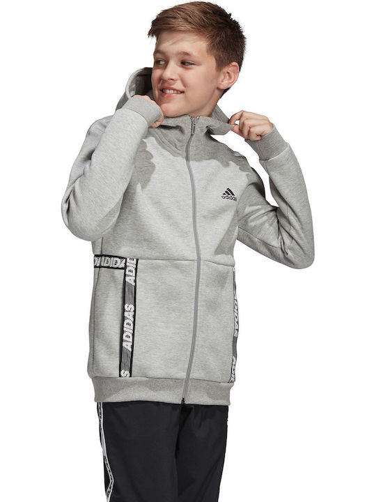 Adidas Αθλητική Παιδική Ζακέτα Φούτερ Βαμβακερή με Κουκούλα Γκρι Sport