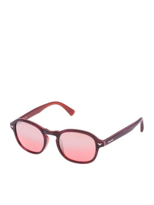 Police Men's Sunglasses with Burgundy Plastic Frame and Burgundy Lens