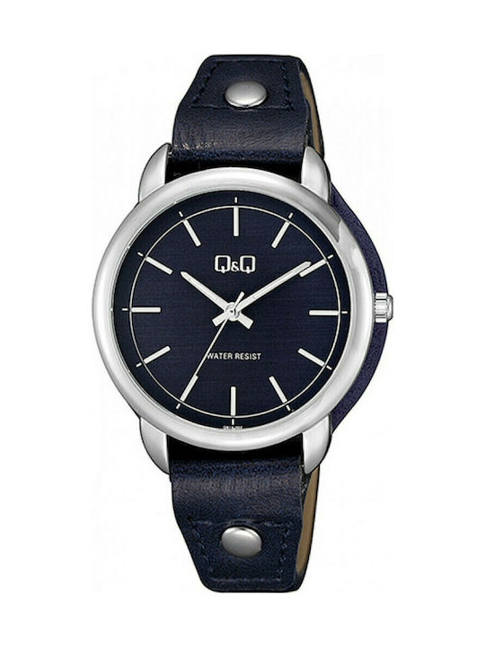 Q&Q Watch Battery with Blue Leather Strap QB19J302Y