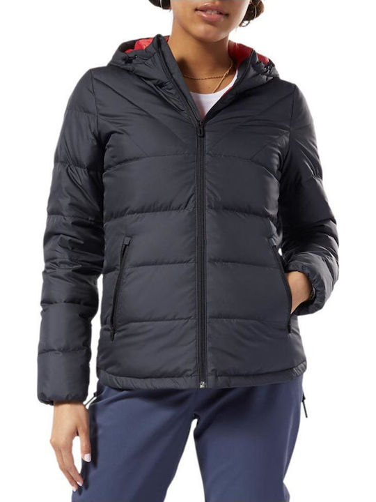 Kurz Damen Puffer Jacke für Winter Schwarz
