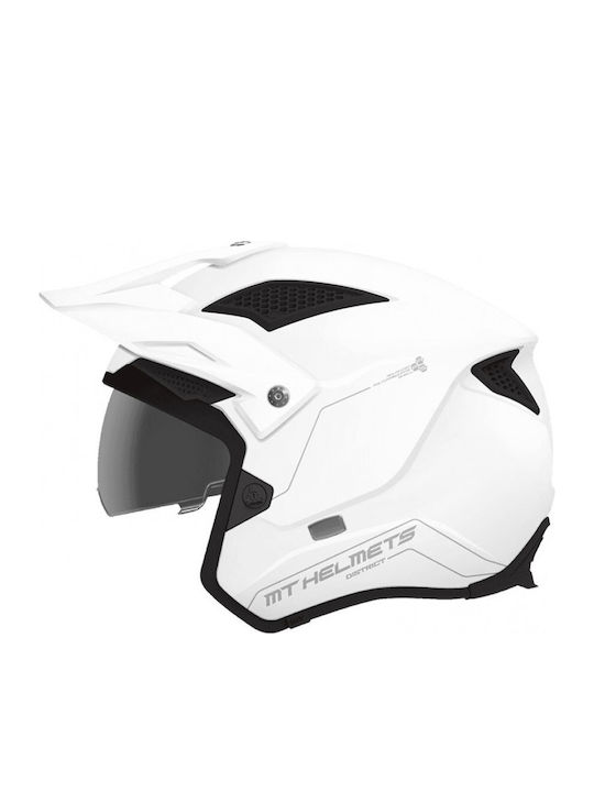 MT District SV Jet Helmet with Sun Visor DOT / ECE 22.05 1200gr Solid A0 Pearl White