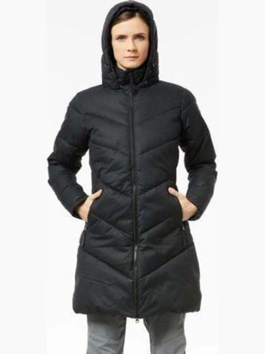 Northfinder Rebwa Women's Long Puffer Jacket for Winter with Hood Black