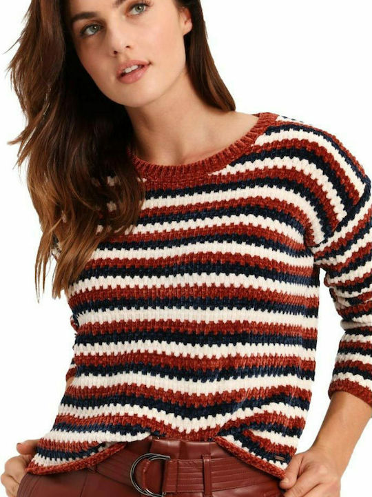 Funky Buddha Damen Langarm Pullover Gestreift Rot