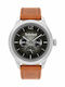 Saugus Ceas Barbati 46mm Baterie Cu Curea Din Piele Maro