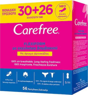 CareFree FlexiComfort Cotton Feel Panty Liners with Cotton Extract & Fresh Scent for Normal Flow 2.5 Drops 56pcs