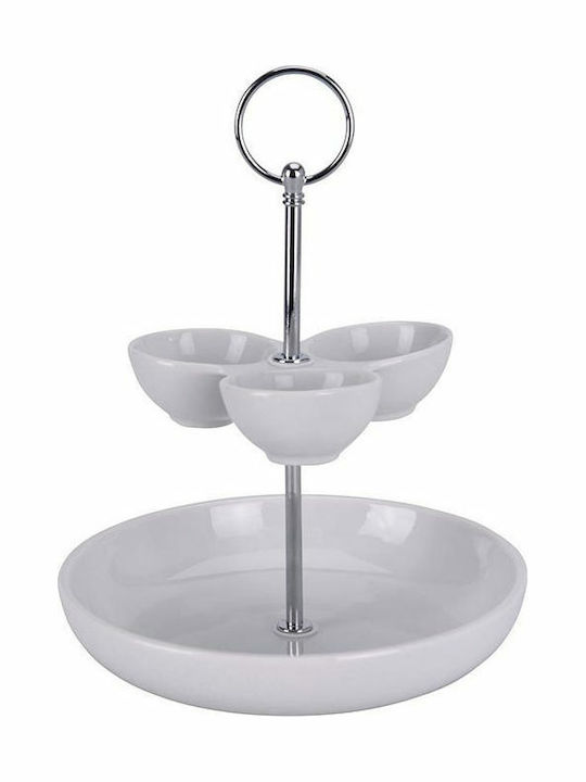 Excellent Houseware Porcelain Dessert Tower Stand with 2 Tiers Two-tier Porcelain Orntevier White Ø25.5cmxY25.5cm 25.5x25.5x25.5cm