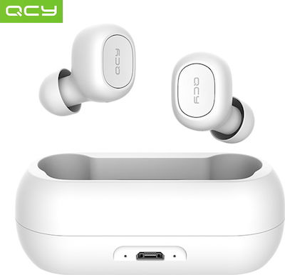 QCY T1 In-ear Bluetooth Handsfree Ακουστικά με Αντοχή στον Ιδρώτα και Θήκη Φόρτισης Λευκά