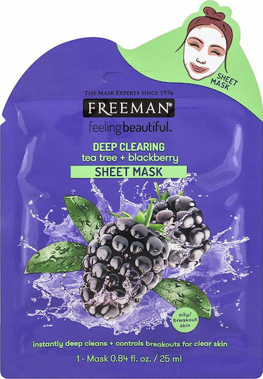 Freeman FeelingBeautiful Tea Tree & Blackberry Sheet Μάσκα Προσώπου για Καθαρισμό 25ml