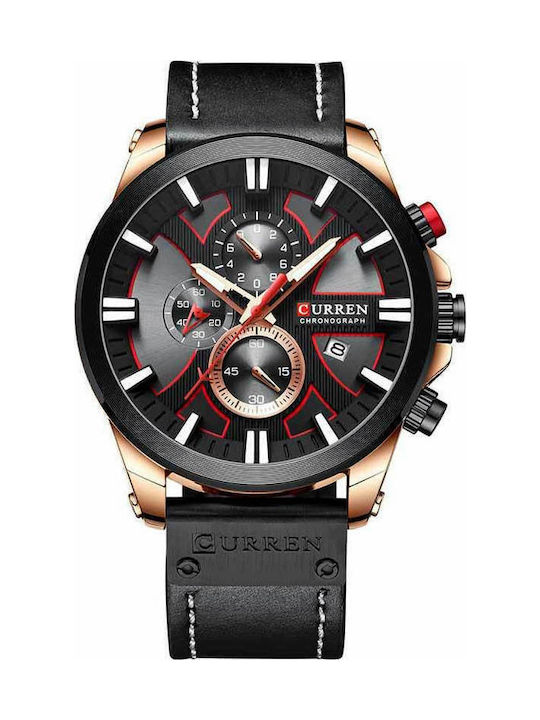 Curren Men's Watch 47mm Chronograph Battery with Black Leather Strap