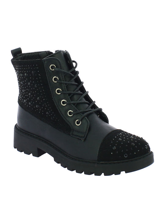 IQ Shoes Holly Kids Suede Military Boots with Zipper Black