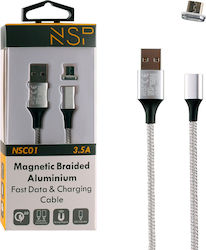 NSP NSP Braided Magnetic USB 2.0 Cabluri Micro USB 1m Argintiu