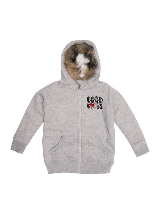 Kids Sweatshirt Cardigan Cotton with Hood Gray Good Vibes