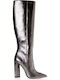 Leather High Heel Women's Boots with Zipper Silver