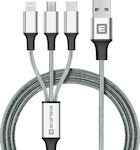Evelatus Braided USB to Lightning / Type-C / micro USB Cable Ασημί 1m (LTM01)