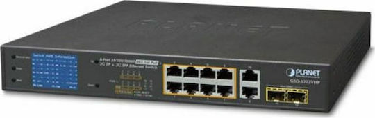 Planet GSD-1222VHP Unmanaged L2 PoE+ Switch με 8 Θύρες Gigabit (1Gbps) Ethernet και 2 SFP Θύρες