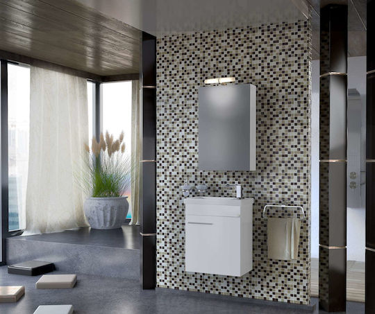 Drop Status 45 +6BIS045PC+5KSU045WH Countertop with Sink & Mirror Glossy Lacquer L43xW25xH50cm White