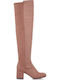 Exe Suede Over the Knee Women's Boots with Zipper Cherry Pink