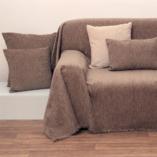 Anna Riska 1300 Decken & Couchdecken Zweisitzer-Sofa Überwurf Chenille 180x240cm Greige