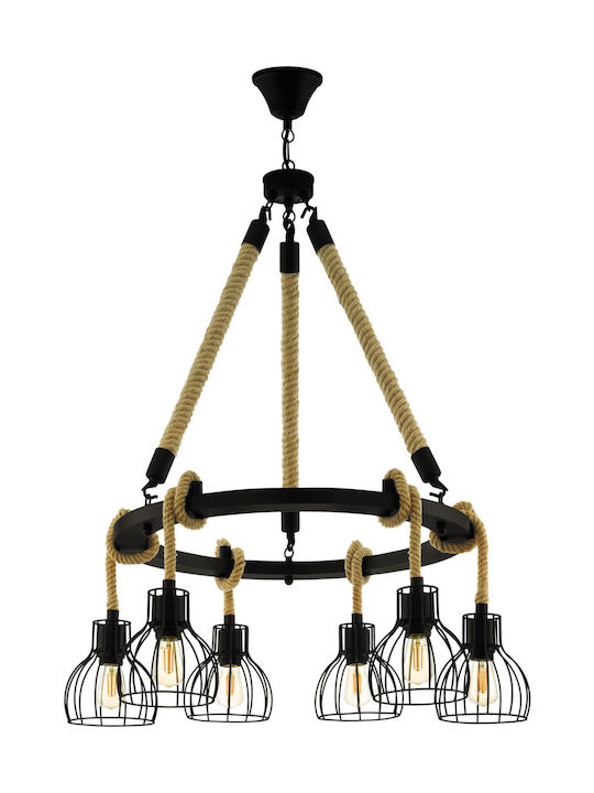 Eglo Rampside Pendant Chandelier with Rope for 6 Bulbs E27 Black