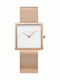 Obaku Kvadrat Γυναικείο Ρολόι 28mm Μπαταρίας με Ροζ Χρυσό Μεταλλικό Μπρασελέ