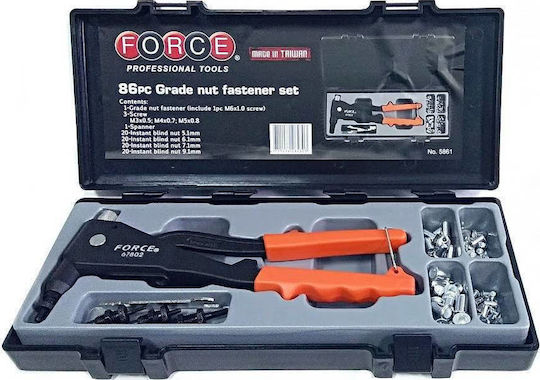 Force 5861 Riveter Gun Type Threading with Rivets M3-M6 Set 86 Pieces