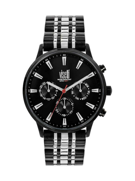 Visetti Maverick Multifunction Men's Watch 43mm Battery with Black Metal Bracelet