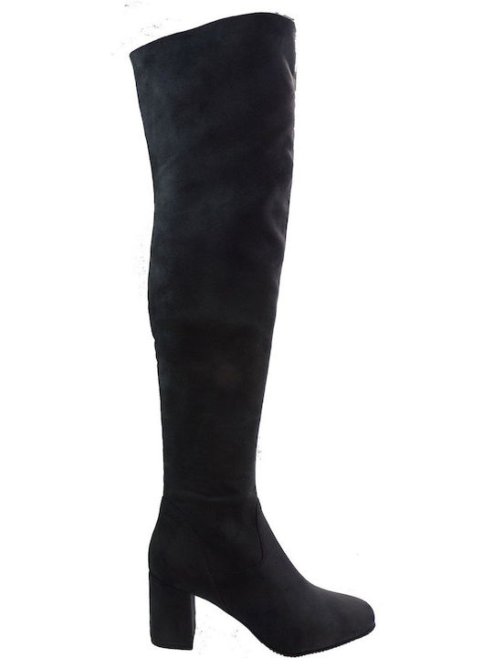 Suede Over the Knee Medium Heel Women's Boots 1682 Black
