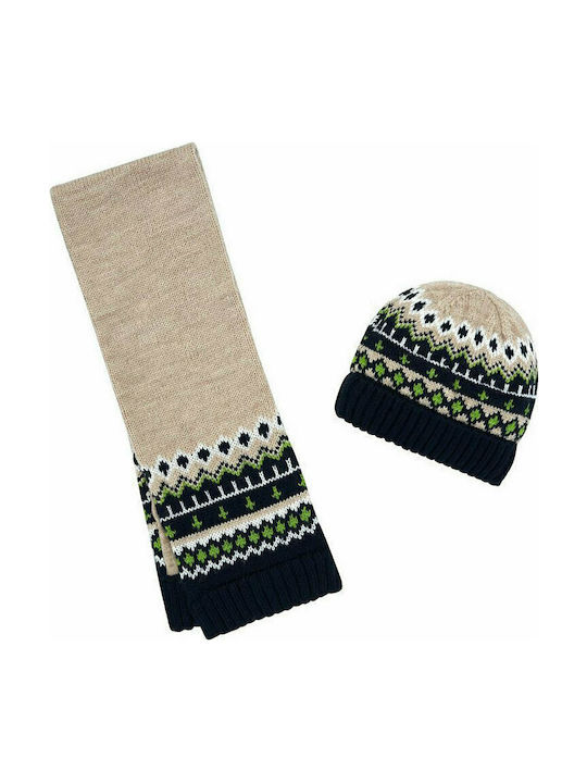 Mayoral Kids Beanie Set with Scarf Knitted Beige