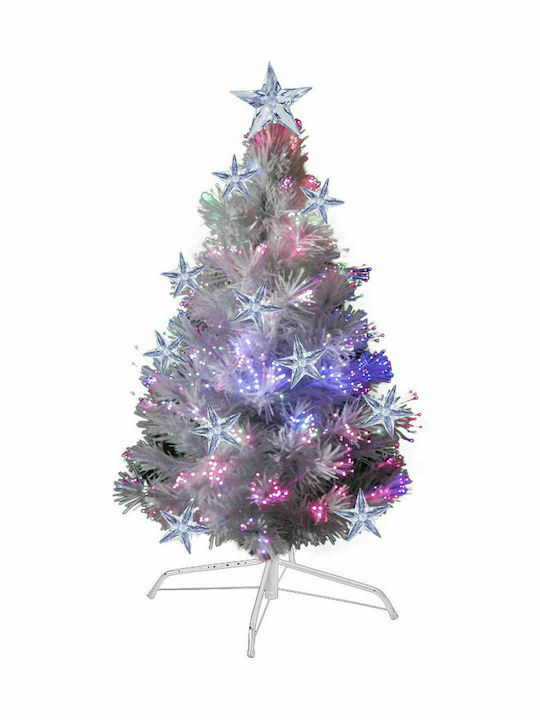 Χριστουγεννιάτικο Δέντρο Led Λευκό 90εκ με Μεταλλική Βάση και Φωτισμό Οπτικών Ινών