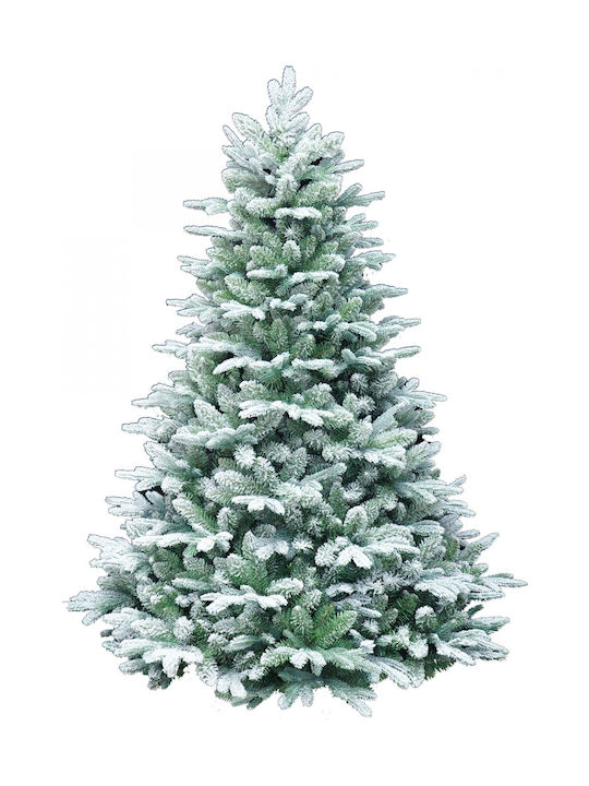 Flocked Plastic Snowy Christmas Green Tree with Metallic Base and Built in Branches H240cm