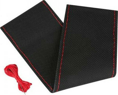 Lampa Car Steering Wheel Cover Premium Perforated Leather Tailored with Diameter 37-39cm Leather Black with Red Stitching