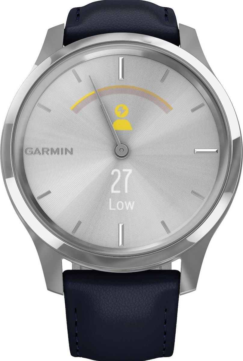 Garmin Vivomove Luxe 42mm Navy Leather with Silver Hardware