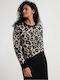 Superdry Lisa Leopard Damen Langarm Pullover Tierdruck Beige