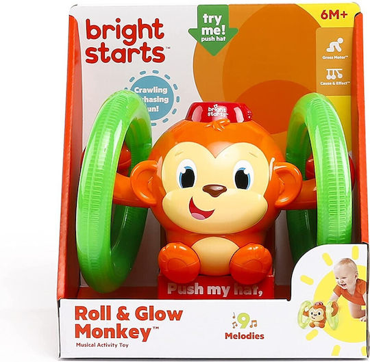 Bright Starts Βρεφικό Παιχνίδι Roll & Glow Monkey Toy με Φως και Ήχους για 6+ Μηνών
