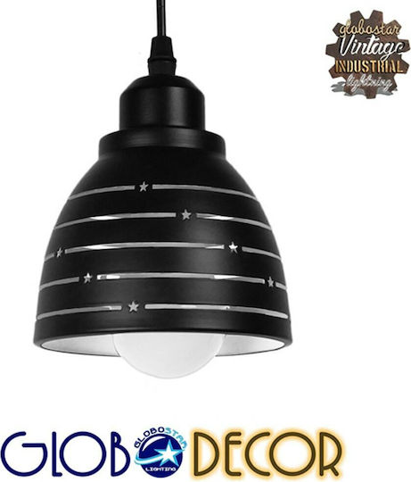 GloboStar Line Stars Pendant Light Black Bell with Socket E27 12.5x12.5cm
