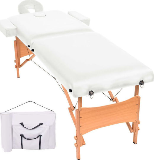 vidaXL Wooden Portable/Folding White Massage and Physiotherapy Bed 190x66cm 2 Positions with 10 cm thickness.