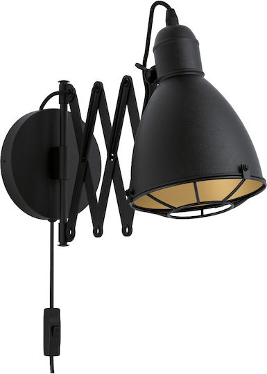 Eglo Treburley Industrial Wall Lamp With Socket E27 Bulb Base And Switch Black 20x20x20cm