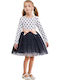 Kids Dress Long Sleeve Polka Dot White