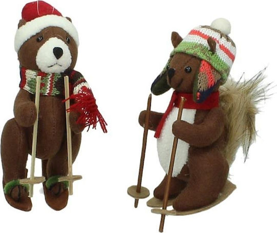 Zaros Christmas Fabric Figure Bear Height 16.5cm Ornament Bear with Woolen Clothes & Ski 16.5cm