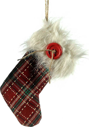 Weihnachtliche Dekorationssocken mit Rotem Karo und Fell 19cm Stoff Weihnachtsdekoration Socken M13xB2xH19cm Rot