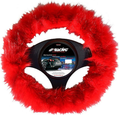 Simoni Racing Car Steering Wheel Cover Flurry Fur with Diameter 37-39cm Γούνινο Synthetic Red