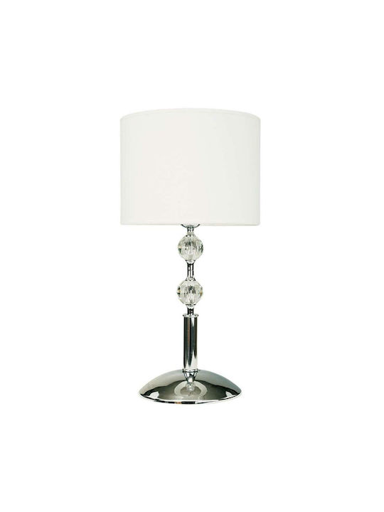 Inlight Kristall Tischlampe für Fassung E27 mit Weiß Schirm und Silber Basis