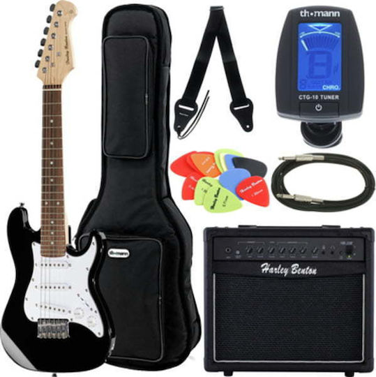 Harley Benton ST-Junior BK Bundle 1 Set Chitară Electrică Stratocaster cu SSS Configurație Doze Standard cu Husă