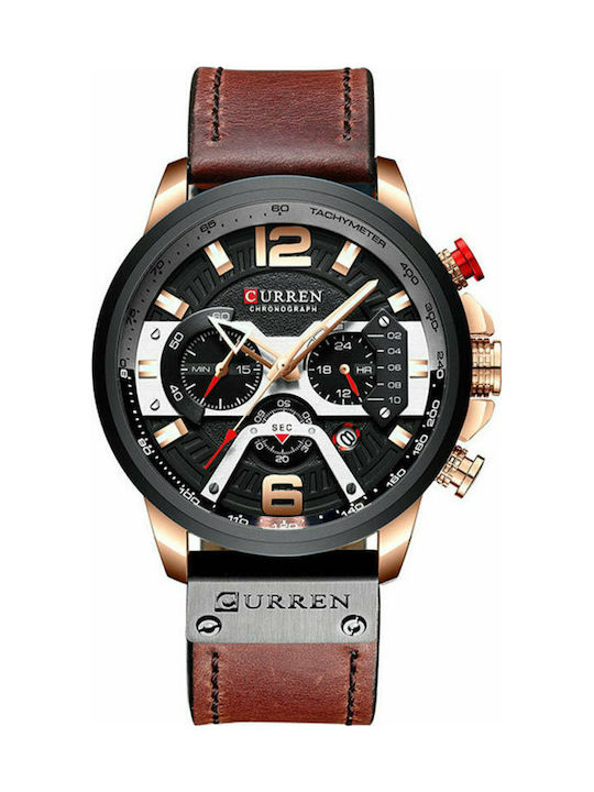 Curren Uhr Chronograph Batterie mit Lederarmban...