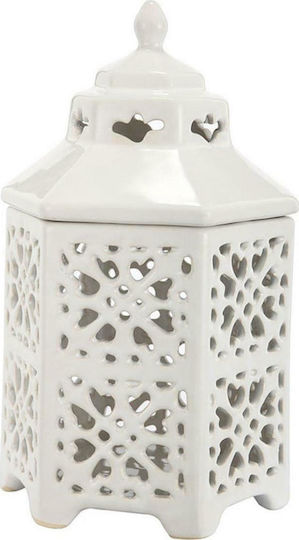 Artekko Tabletop Ceramic Lantern White 12.45x12.45x21.08cm