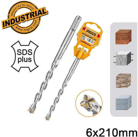 Ingco Four-Cut Drill S4L Carbide with SDS Plus Shank for Masonry 6x210mm