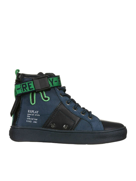 Leather Kids Boots with Velcro Navy Blue