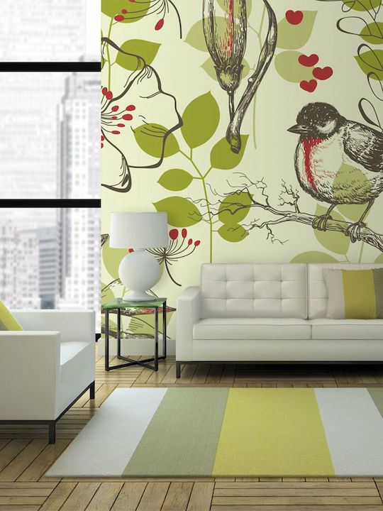 Wall Mural Bird Lilies Vintage Pattern 400x309 Fabric L400xW309cm